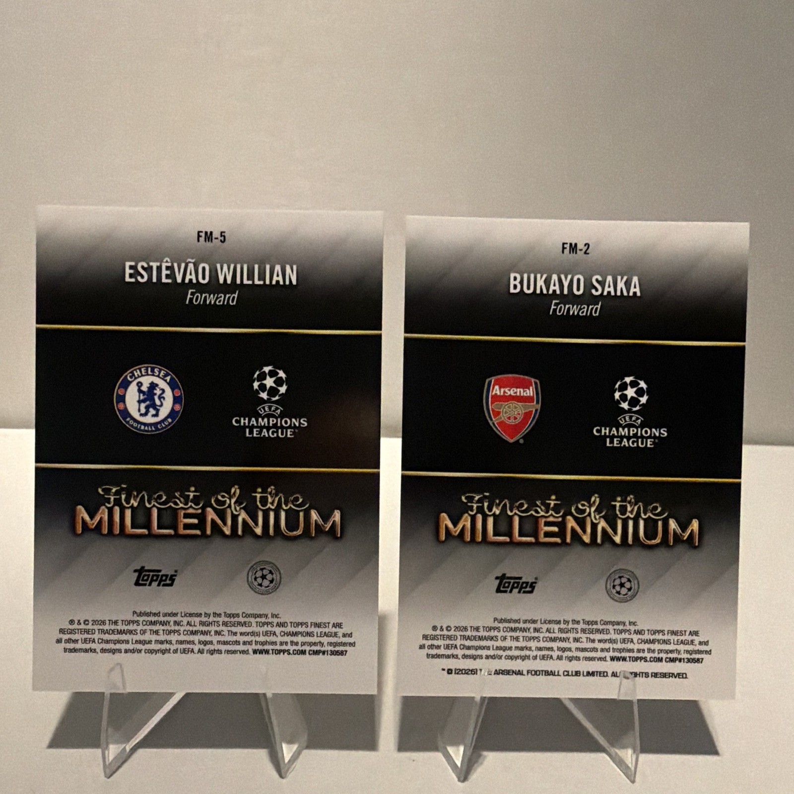 Topps Finest 2025/26 UEFA Champions League Finest Millennium Saka Willian FM view 2