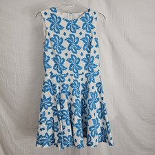 Diane Von Furstenberg Sleeveless Jeannie Floral Leaf Blue White Dress Size 4