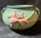Roseville Pottery Green Zephyr Lily 2-Handled Round Vase # 671-4 USA Vintage