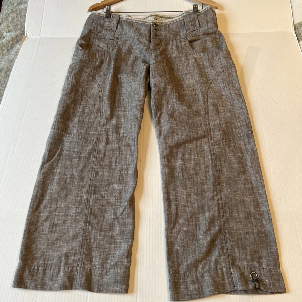 Pantalones Mexx 10 Mezcla de Lino Mujer Marrón Jaspeado Sueltos Anchos Piernas Rectas Recortados Foto 3 de 4