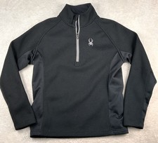 Spyder Sweater Mens Med. Black 1/4 Zip Thermal Fleece Pullover Ski Waffle Knit
