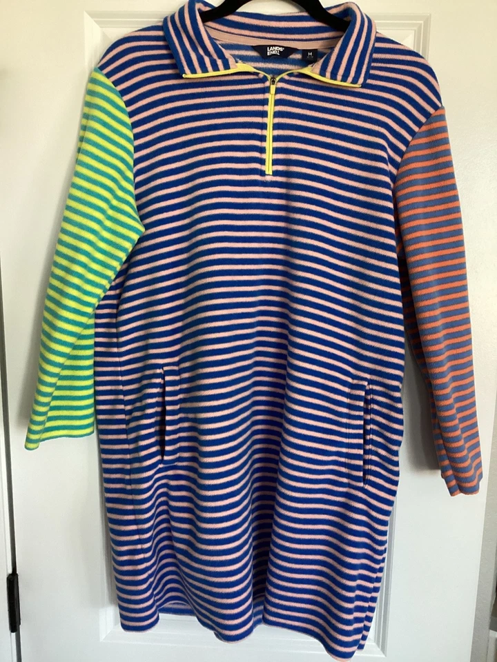Vestido Lands End Feminino Multi Listrado Manga Longa Malha de Lã Quarto Zíper Tamanho M - Imagem 3 de 4