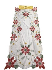 Vtg Classic Christmas Collection Table Runner 16x36 Poinsettia Cutwork Holiday