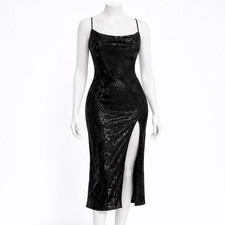 Urban Outfitters Black Velvet Burnout Midi Dress Women's Large Slit Whimsigoth