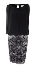 Calvin Klein Women's Chiffon Embroidered Blouson Dress (4, Black)