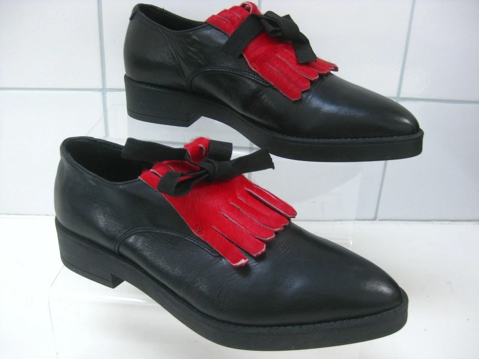PONY hair BROGUES SPATS 4 37 shoes red animal  hipster Ladies designer EMOZIONI  - Image 3 of 4