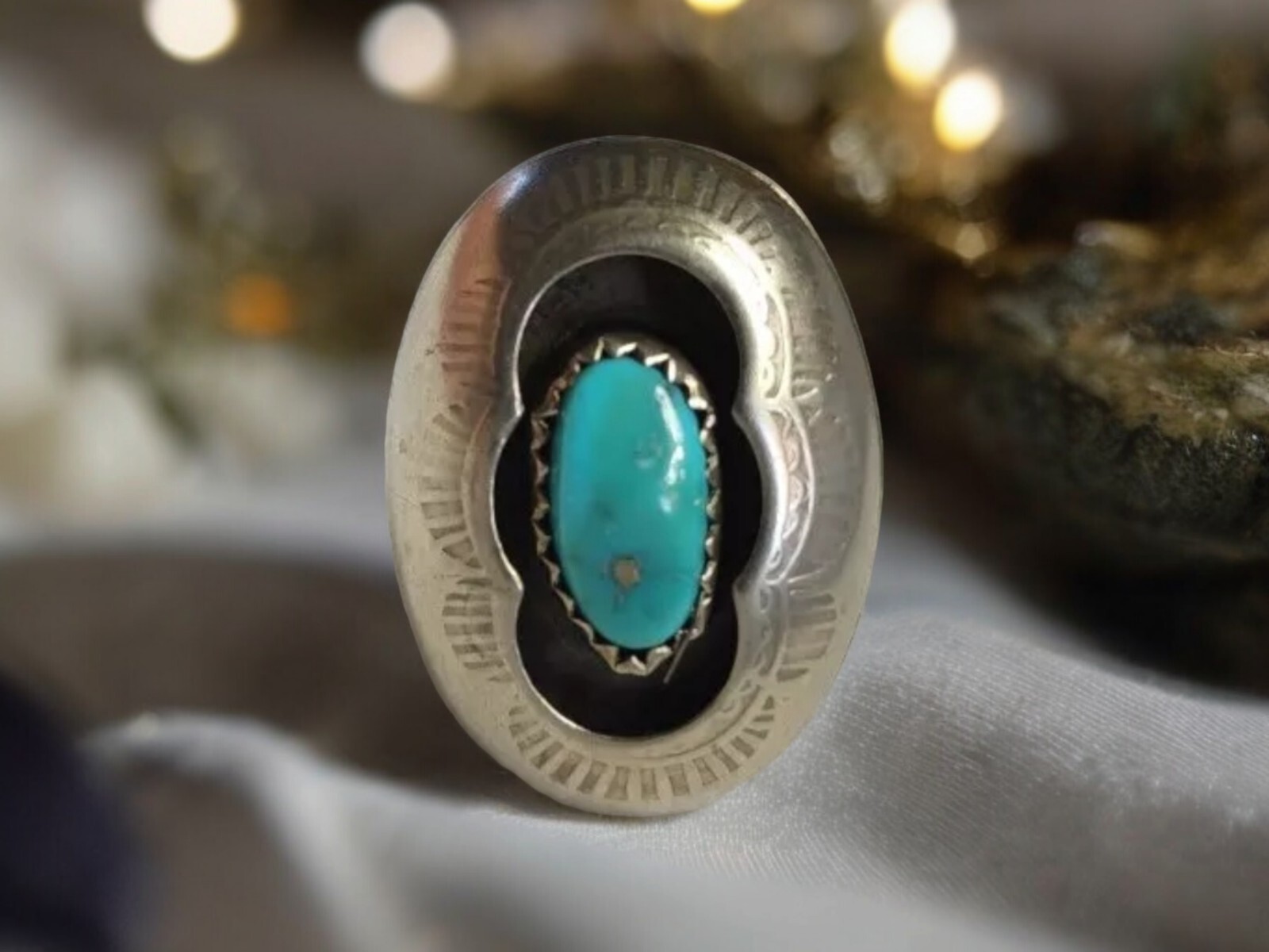 Native American Turqoise Split Shank Sterling Sil… - image 2