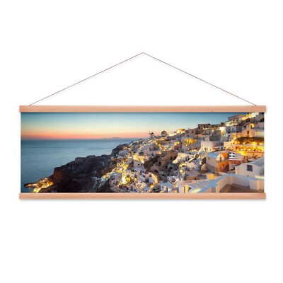 Stoffbild Kakemono mit Posterleisten Griechenland Nacht Insel Stadt Santorini