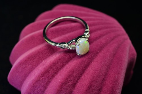 14K White Gold Infinity Design White Opal Engagement Ring with Diamonds Size 7 - Picture 15 of 21