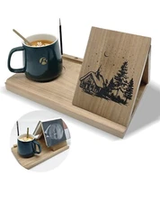 Wooden Book Stand w/ Mug Slot – Triangle Page Holder for Reading & Gifts