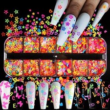 Fluorescent Glitter Nail Art Sequins, Holographic 3D Fluorescent Flakes