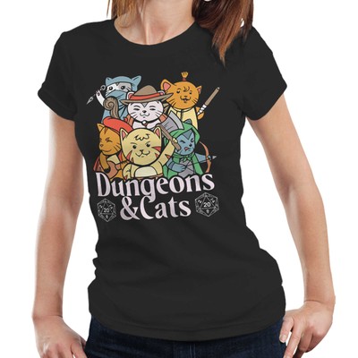 Dungeons & Cats Fitted Damen T-Shirt Rolle spielen DnD RPG DM GM lustig Nerd Geek