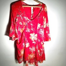 Free People Floral Red Dress Size 0 Women's Pockets Boho Flowy Summer Tunic Top