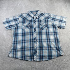 Wrangler Wrancher Shirt Mens 2X Blue Plaid Pearl Snap Western Cowboy Rodeo