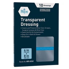 Transparent Film 6’’ x 8’’ Wound Dressing 10 Pack- 3 Steps Application Adhesi...