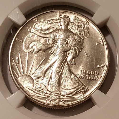 Mezzo dollaro 1942 Walking Liberty MS63 NGC rv toned - Foto 3 di 4
