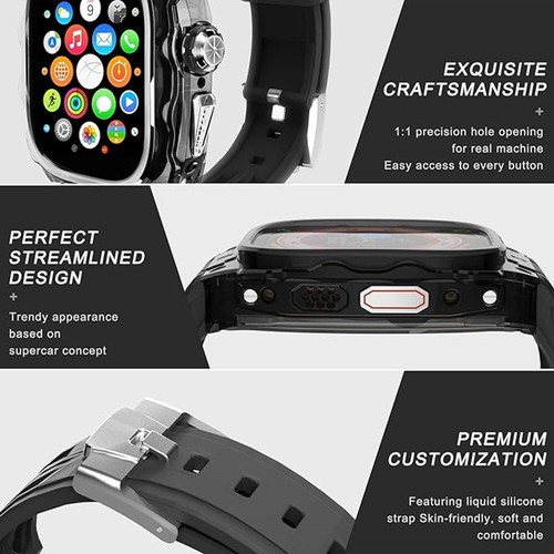 Étui robuste translucide de luxe + bracelet en silicone pour Apple Watch Ultra 49 mm - Photo 6 sur 16
