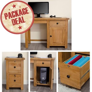 Rustic Solid Oak Furniture Small Computer Desk And Two Drawer