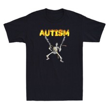 Autism Skeleton Funny Skull Holding Guns Dank Meme Vintage Men's Black T-Shirt