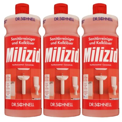 Dr. Schnell Milizid 3 x 1 Liter Sanitärreiniger & Kalklöser Konzentrat Set