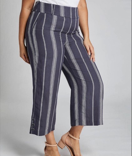 Lane Bryant Womens Linen Blend Crop Stripe Plus Pants Size 26 The Laney Wide Leg - Picture 10 of 11