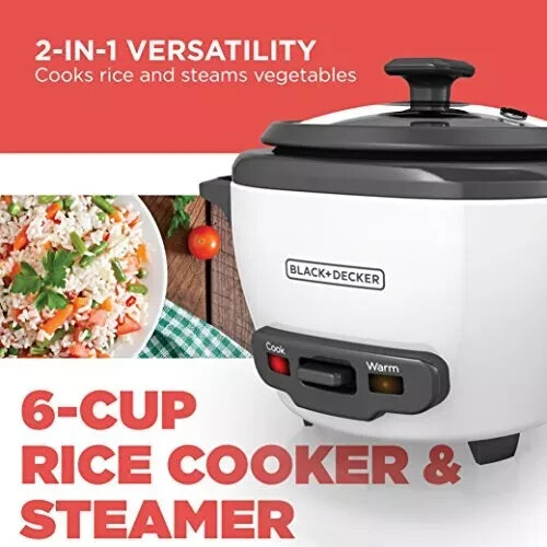 BLACK+DECKER Rice Cooker 6-Cup (Cooked) with Steaming Basket, Removable - Picture 2 of 8