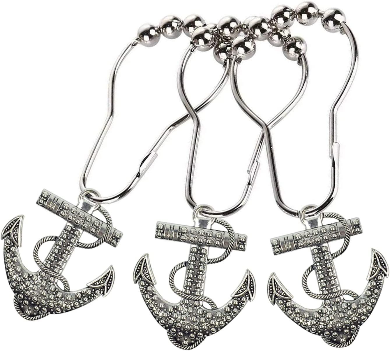 ZILucky Set of 12 Anchor Shower Curtain Hooks Decorative Home Bathroom