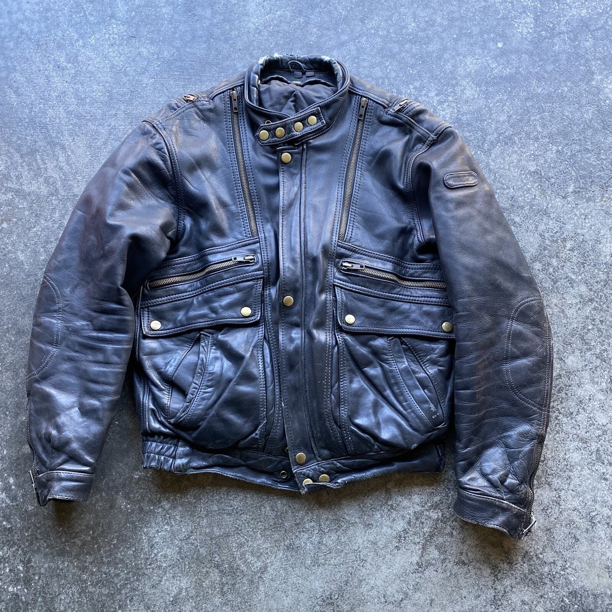 Vintage hein gericke leather motorcycle jacket Zip Up Solid Black