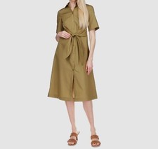 $155 Michael Kors Women's Green Button-Front Self-Tie Shirt Dress Size S