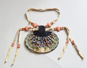 19th C ANTIQUE CHINESE EMBROIDERY PURSE BAG SILK RANK QING BUZI EMBROIDERED