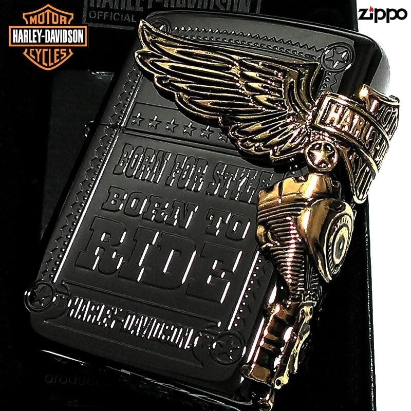Zippo Harley Davidson HDP-48 Eagle 3 Side Metal Lighter Black Gold