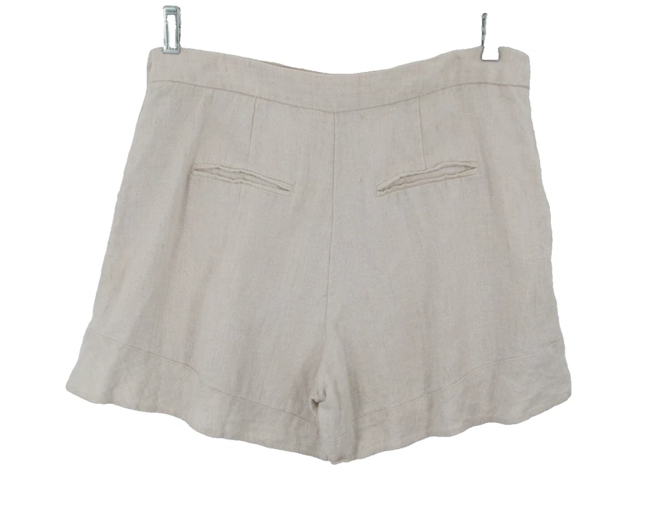 Pantalones cortos chinos 100 % lino para mujer talla 10 marfil botones laterales tiro alto dinero antiguo Foto 4 de 4