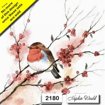 (2180) TWO Paper LUNCHEON Decoupage Art Craft Napkins - BIRD BRANCH BERRIES