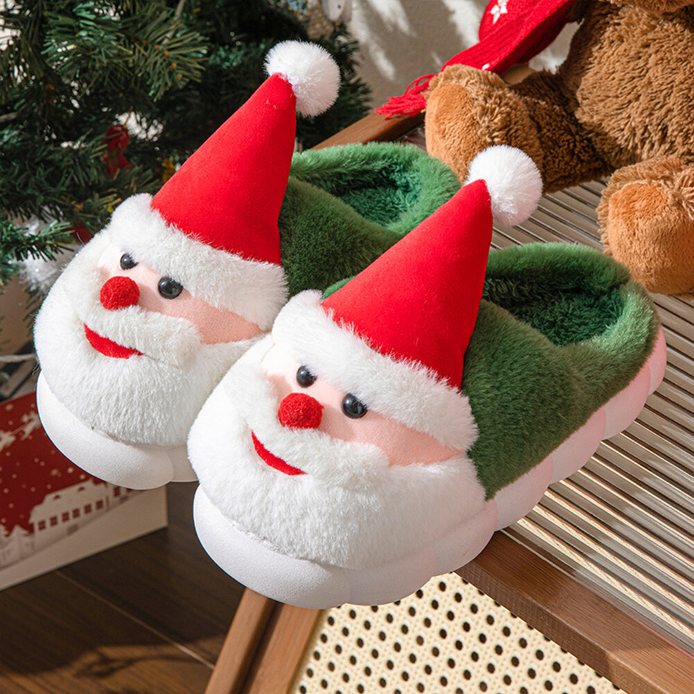 APL Christmas Fluffy Home Slippers Anti Slip Santa Claus Slippers for Indoor Bedroom