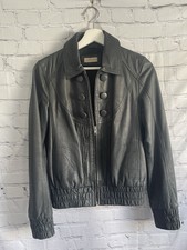 Love Label Retro Design Charcoal Grey Genuine Leather Jacket Size 10