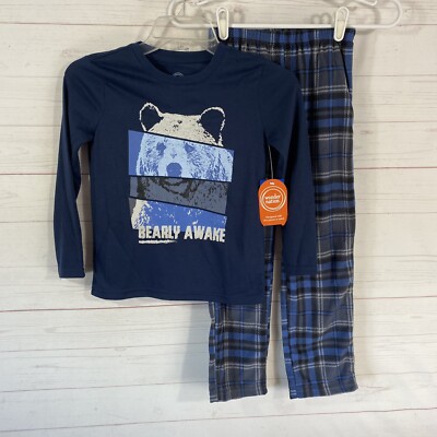 Wonder Nation Boys 'Bearly Awake' Piece Pajama Set Small 6-7 Blue Fleece  Pant