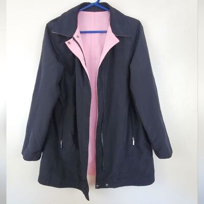 Gallery Reversible Zip-Up Rain Jacket Pink and Black Longer Length Size Small