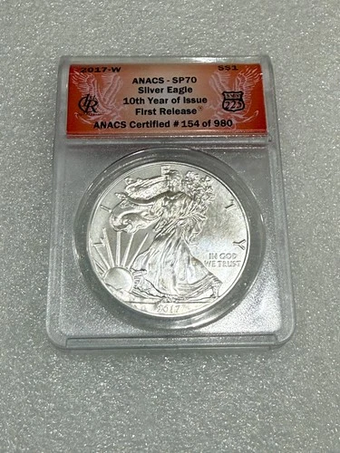 2017 W BURNISHED SILVER EAGLE ANACS SP70 ~~ FR RED LABEL ~~ PRISTINE ~~ NO SPOTS