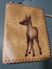RARE Vintage Buchhulle FAWN/DEER Faux Leather German Book Cover Lederwaren