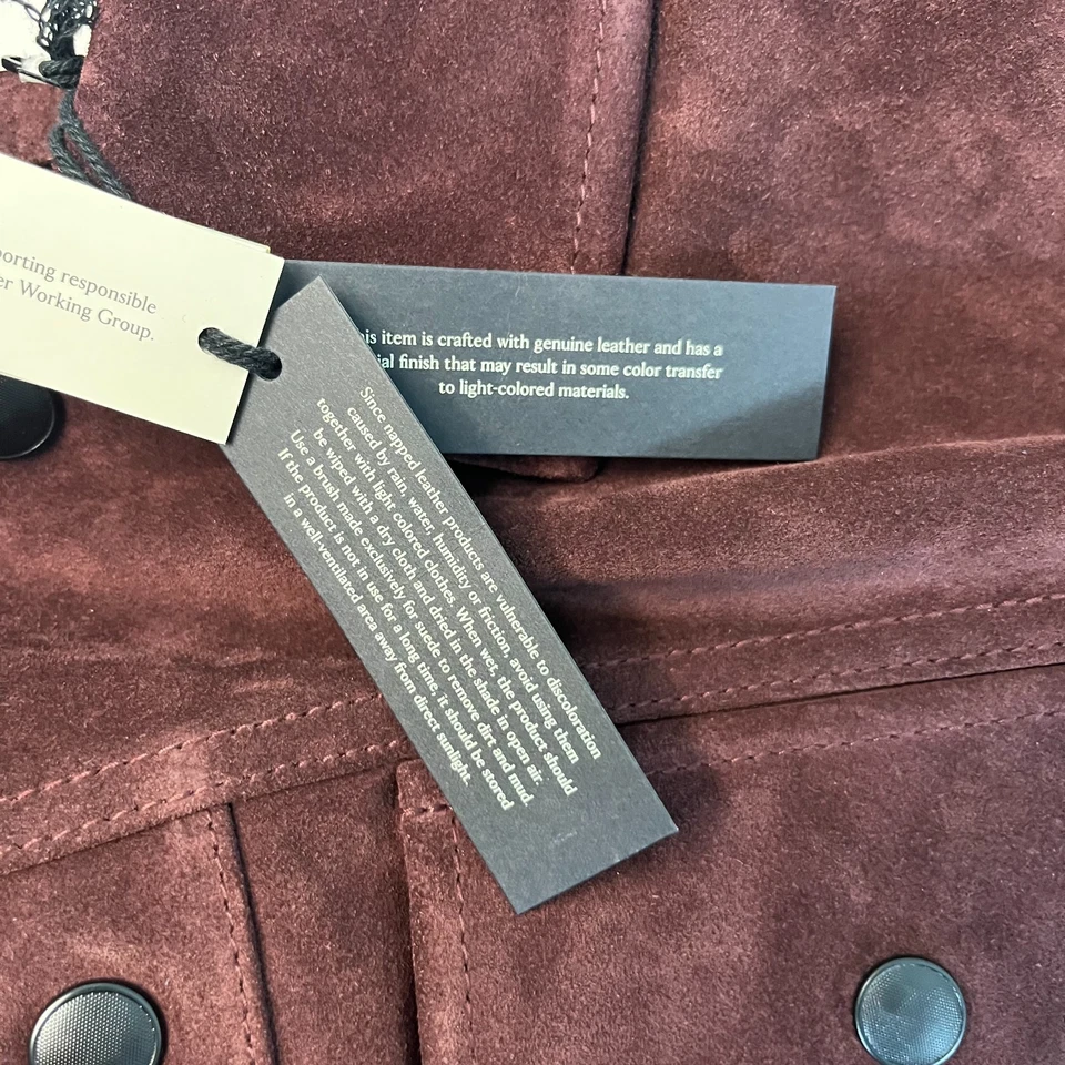 Chaqueta de Camionero Banana Republic Para Hombres Mediana Gamuza Aceitada Clásica Roja Borgoña Nueva con Etiquetas Foto 3 de 4