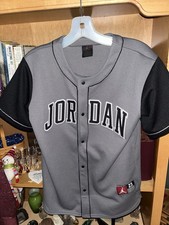 Nike Jordan Baseball Jersey Youth Boys Large Gray w/ Black 23 Front Snap Jumpman