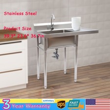 Stainless Steel Utility Sink with Drainboard and 360 Rotating Faucet