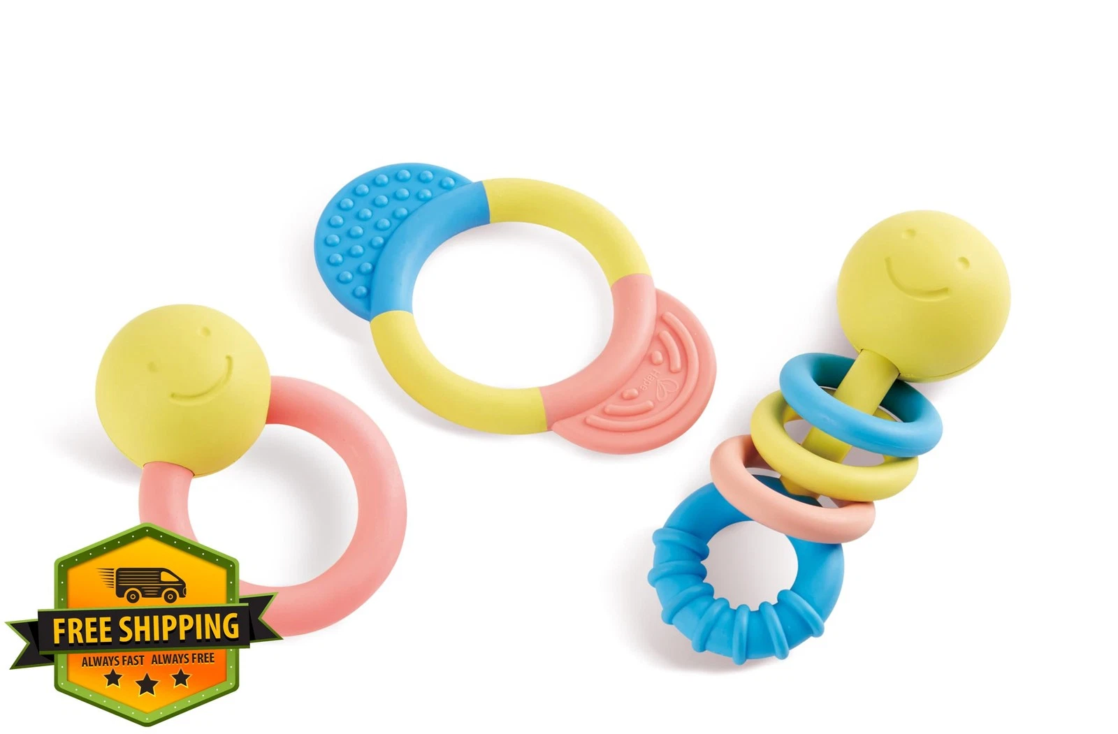 Hape Rattle and Teether Set, 3-Piece, Soft Colors, Baby Toy Collection
