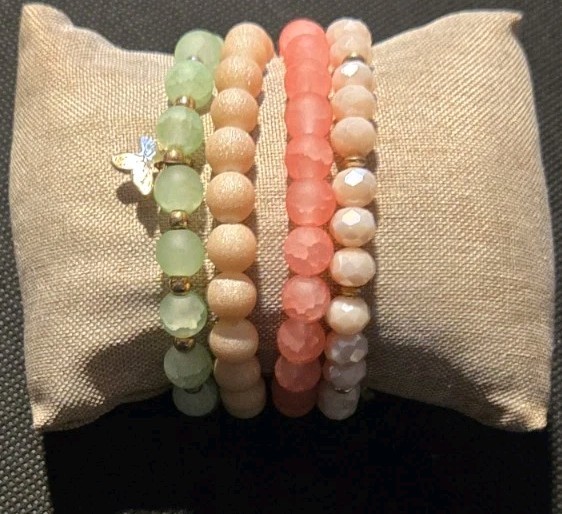 Boho Beaded Stretch Bracelet Stack Set Druzy Fros… - image 2
