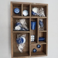 Dollhouse Miniatures China Shelf Case with Attached Blue Enamel Cookware Set