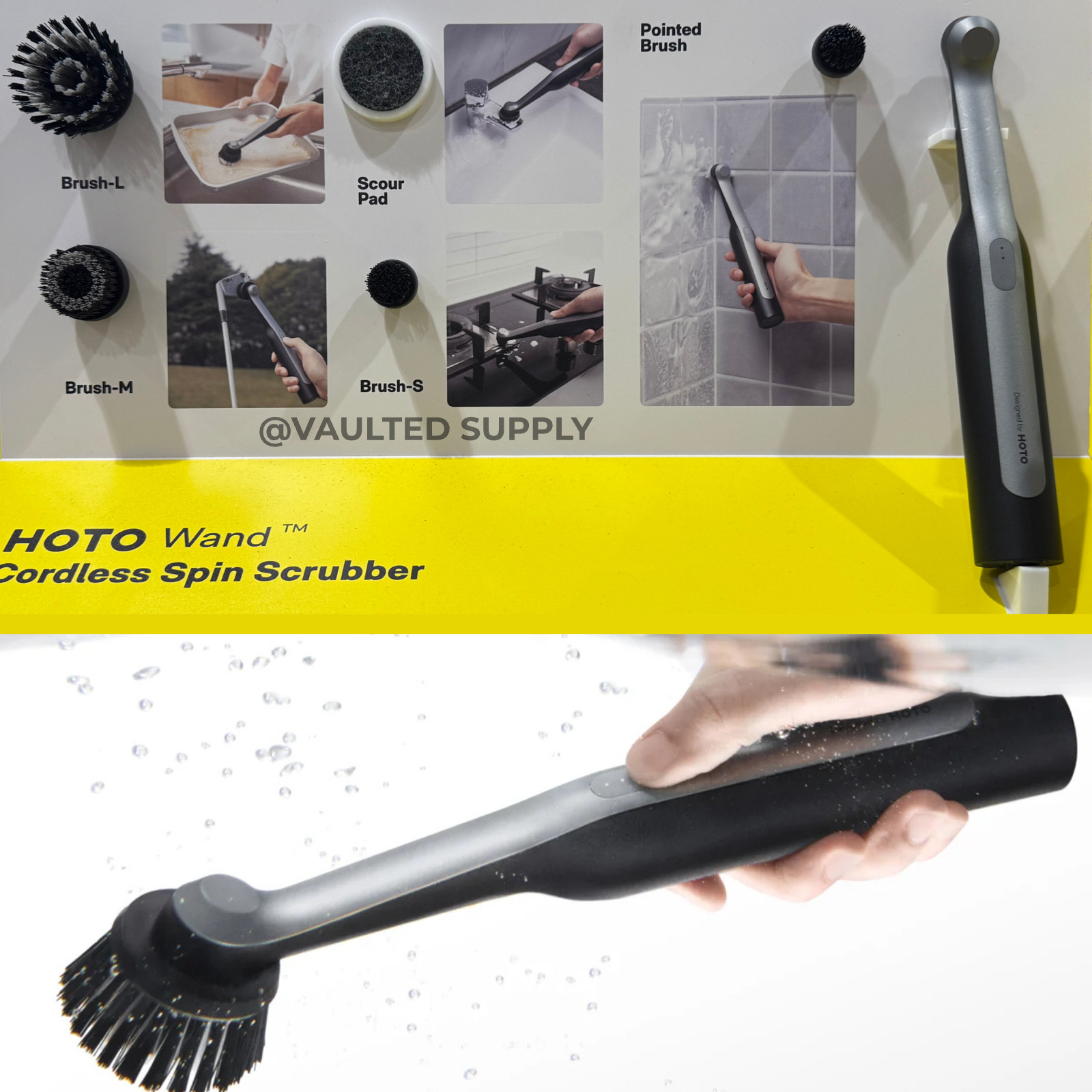 HOTO Wand Cordless Spin Scrubber Electric Cleaning Brush 5 Heads Waterproof