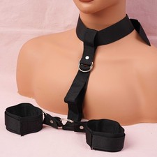 Neck Collar to Wrist Cuffs Behind Back Set Blindfold BDSM Restraint for Couples
