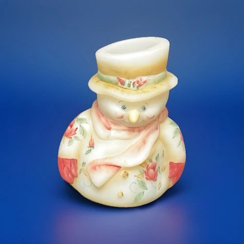 Fenton Snowman Figurine Vintage Art Glass Roses Floral Signed  By Fredrick (864)