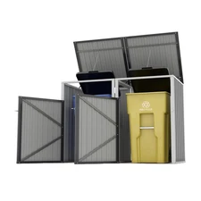 Waterproof Garbage Bin Shed Stores 2 Trash Cans,54 Cu.Ft Metal Outdoor Bin Shed