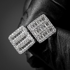 2CT Baguette Cut Lab Created Diamond Unisex Stud Earrings 14K White Gold Plated